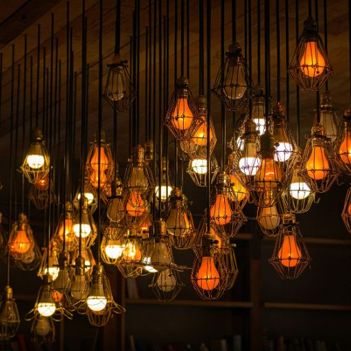 Modern exposed filament lights hanging
